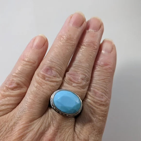 Stainless Steel Faux Turquoise Oval Ring - Picture 3 of 6